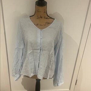 Laura Ashley Soft Blue button front linen Blouse